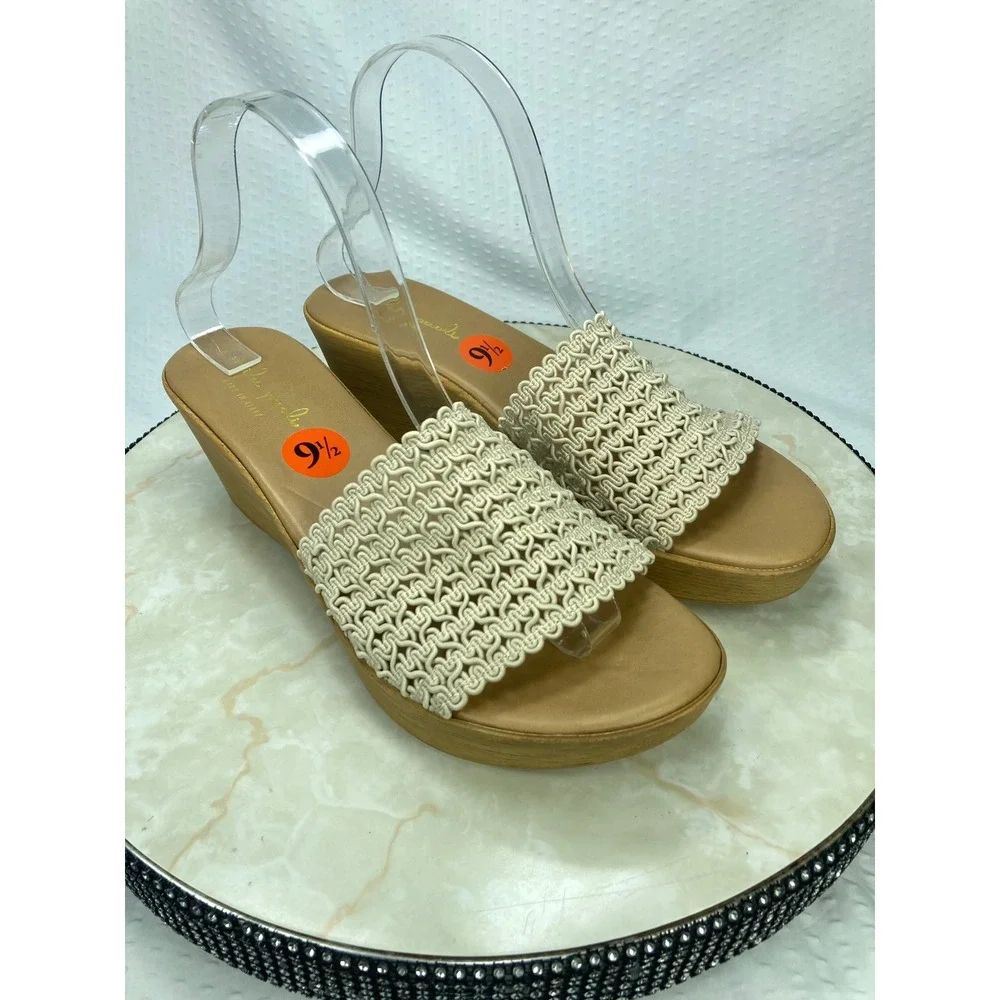 Mila Paoli Woven Macrame Wedge Sandals Women Sz 9.5 Beige Platform Summer Vacay